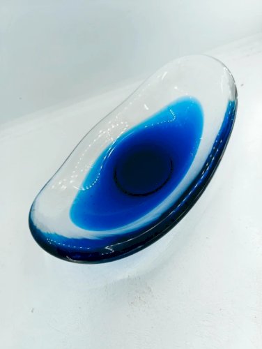 beau vide poche verre bleu degrade nordique sans doute suedois en bon etat