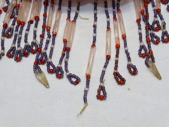 -BEL ABAT-JOUR SUSPENSION VERRE IRISE VIEUX ROSE PAMPILLES PERLES DE VERRE   D