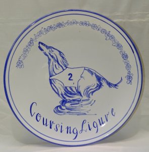 BEAUTIFUL OLD ALBISOLA PLATE COURSING LIGURE PEDIGREE PAL RACING DOG D