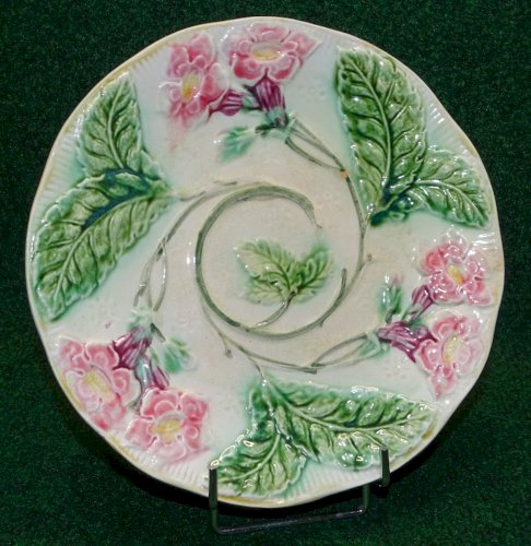 -BELLE ANCIENNE ASSIETTE BARBOTINE FLEURS ROSES & FEUILLES  COLLECTION déco    D