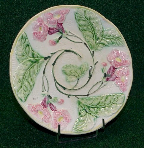 -BELLE ANCIENNE ASSIETTE BARBOTINE FLEURS ROSES & FEUILLES  COLLECTION déco    D