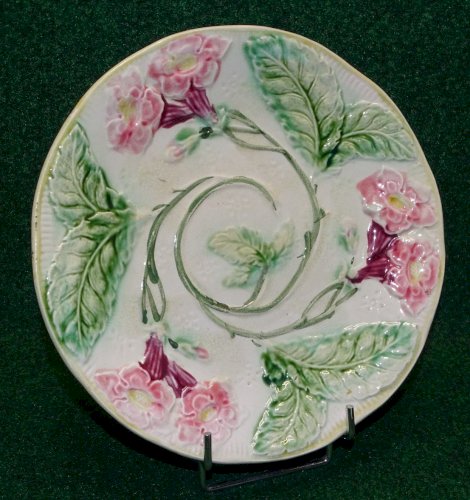 -BELLE ANCIENNE ASSIETTE BARBOTINE FLEURS ROSES & FEUILLES  COLLECTION déco    D