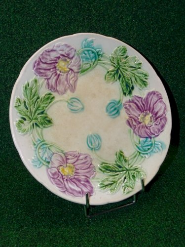 -BELLE ANCIENNE ASSIETTE BARBOTINE  GROSSES FLEURS MAUVES COLLECTION déco    D