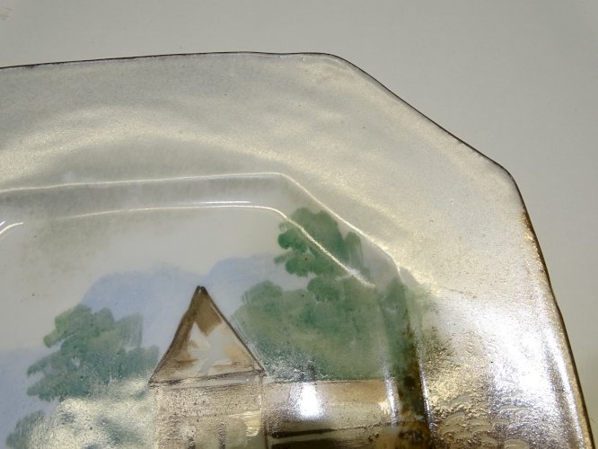 -BELLE ANCIENNE ASSIETTE DECORATIVE EN PORCELAINE PAYSAGE PEINT VAISSELIER   D