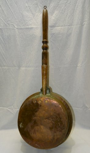 -BELLE ANCIENNE BASSINOIRE CHAUFFE LIT CUIVRE POIGNEE BOIS COLLECTION DECO    D