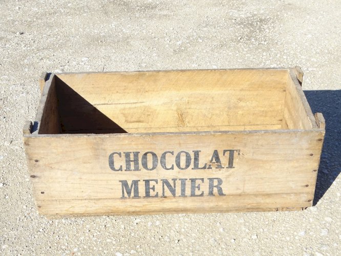 -BELLE ANCIENNE BOITE BOIS EPICERIE CHOCOLAT MENIER COLLECTION PUBLICITE DECO