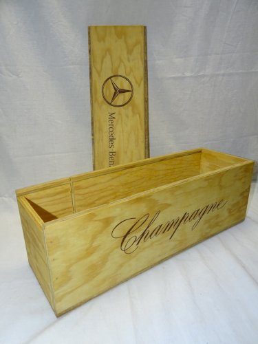 -BELLE ANCIENNE BOITE BOIS PUBLICITE CHAMPAGNE MERCEDES BENZ A DETOURNER   D