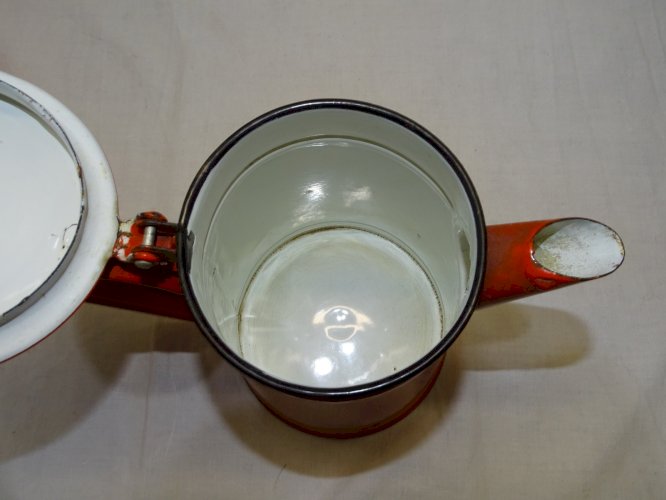 -BELLE ANCIENNE CAFETIERE TOLE EMAILLEE ROUGE JAPY DECO CUISINE COLLECTION   D