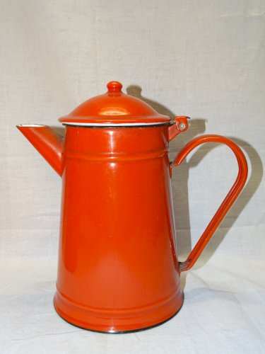 -BELLE ANCIENNE CAFETIERE TOLE EMAILLEE ROUGE JAPY DECO CUISINE COLLECTION   D