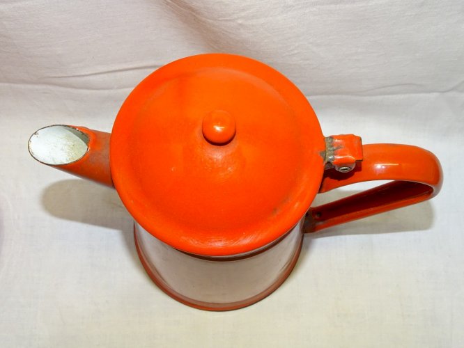 -BELLE ANCIENNE CAFETIERE TOLE EMAILLEE ROUGE JAPY DECO CUISINE COLLECTION   D