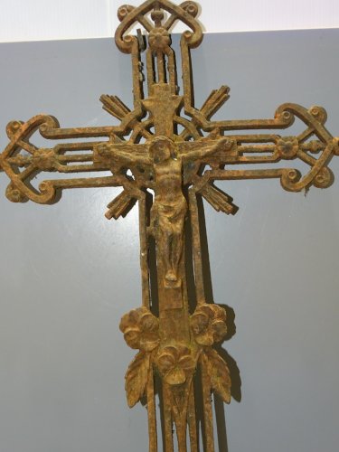 -BELLE ANCIENNE CROIX de CROISEES DES CHEMINS FONTE COLLECTION RELIGION JESUS  D