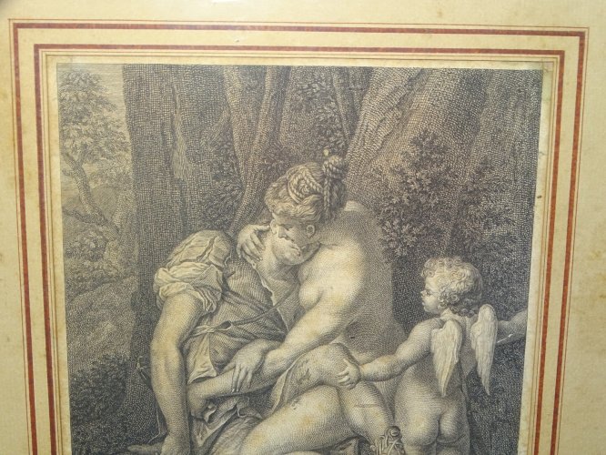 -BELLE ANCIENNE GRAVURE XVIII/XIXe VENUS & ADONIS Gravée par G H LE VILLAIN    D