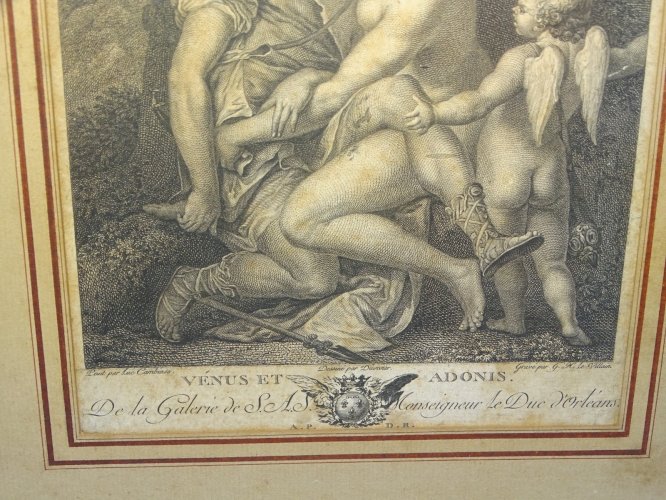 -BELLE ANCIENNE GRAVURE XVIII/XIXe VENUS & ADONIS Gravée par G H LE VILLAIN    D