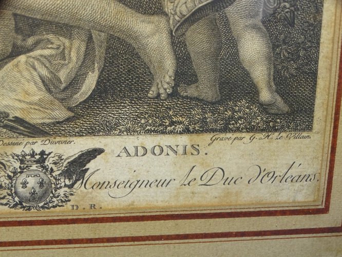 -BELLE ANCIENNE GRAVURE XVIII/XIXe VENUS & ADONIS Gravée par G H LE VILLAIN    D