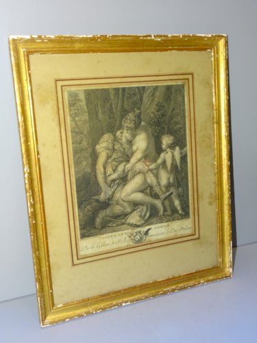 -BELLE ANCIENNE GRAVURE XVIII/XIXe VENUS & ADONIS Gravée par G H LE VILLAIN    D