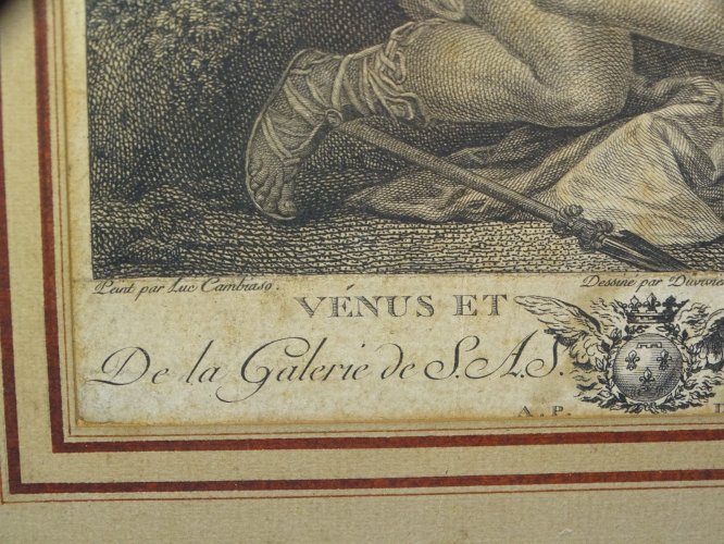 -BELLE ANCIENNE GRAVURE XVIII/XIXe VENUS & ADONIS Gravée par G H LE VILLAIN    D