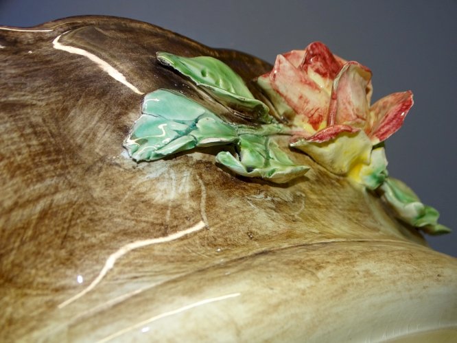 -BELLE ANCIENNE JARDINIERE BARBOTINE LONGCHAMP FLEURS EN EPAISSEUR TERRE de FER