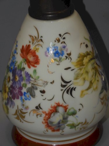 -BELLE ANCIENNE LAMPE BERGER PARIS PORCELAINE COULEUVRE décor Fleurs colorées  D