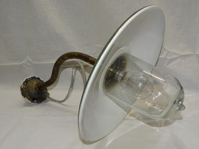-BELLE ANCIENNE LAMPE de COUR TÔLE EMAILLEE COL de CYGNE  COLLECTION Déco   D