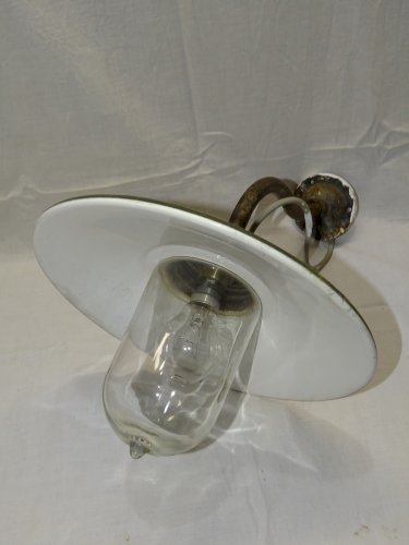 -BELLE ANCIENNE LAMPE de COUR TÔLE EMAILLEE COL de CYGNE  COLLECTION Déco   D