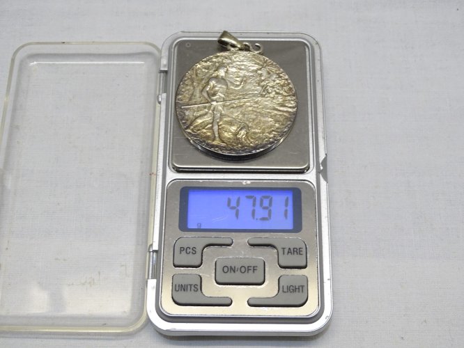 -BELLE ANCIENNE MEDAILLE PENDENTIF ARGENT MASSIF CONCOURS EXPO CANINE 1895