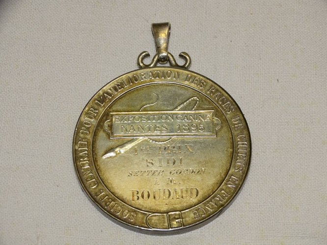 -BELLE ANCIENNE MEDAILLE PENDENTIF ARGENT MASSIF CONCOURS EXPO CANINE 1895