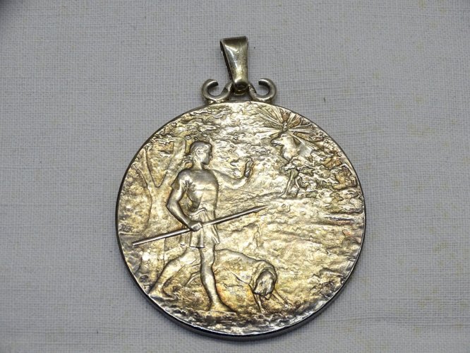 -BELLE ANCIENNE MEDAILLE PENDENTIF ARGENT MASSIF CONCOURS EXPO CANINE 1895