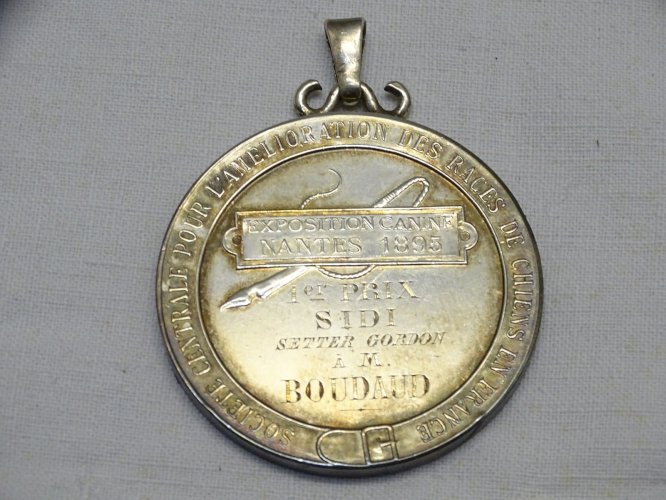 -BELLE ANCIENNE MEDAILLE PENDENTIF ARGENT MASSIF CONCOURS EXPO CANINE 1895