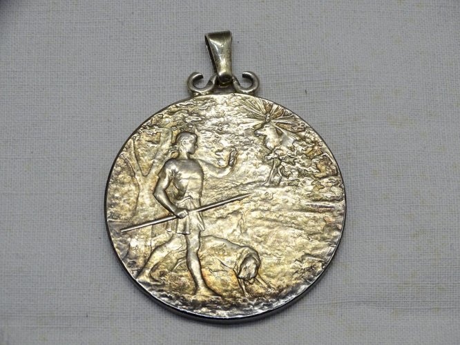 -BELLE ANCIENNE MEDAILLE PENDENTIF ARGENT MASSIF CONCOURS EXPO CANINE 1895