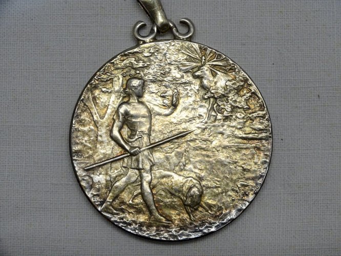 -BELLE ANCIENNE MEDAILLE PENDENTIF ARGENT MASSIF CONCOURS EXPO CANINE 1895