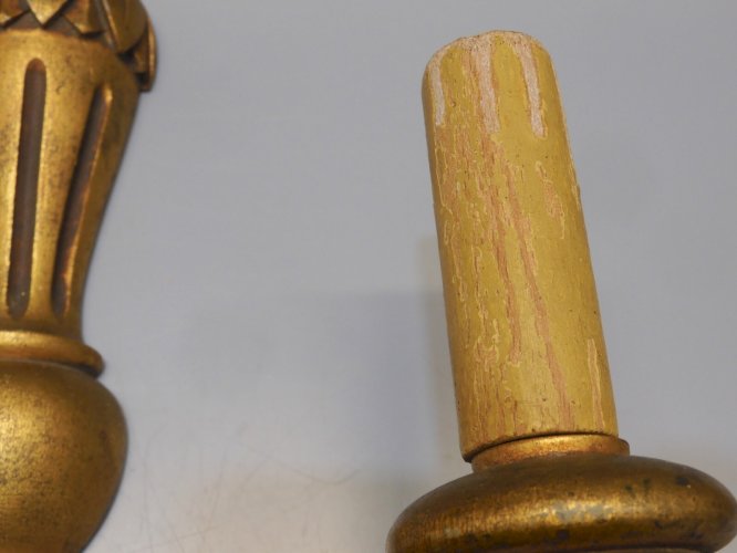 -BELLE & ANCIENNE PAIRE D'APPLIQUES BOIS Doré électrification Ancienne déco    D