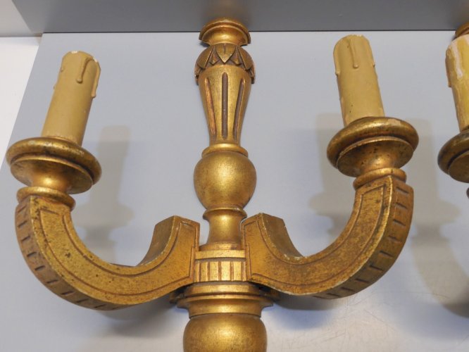 -BELLE & ANCIENNE PAIRE D'APPLIQUES BOIS Doré électrification Ancienne déco    D