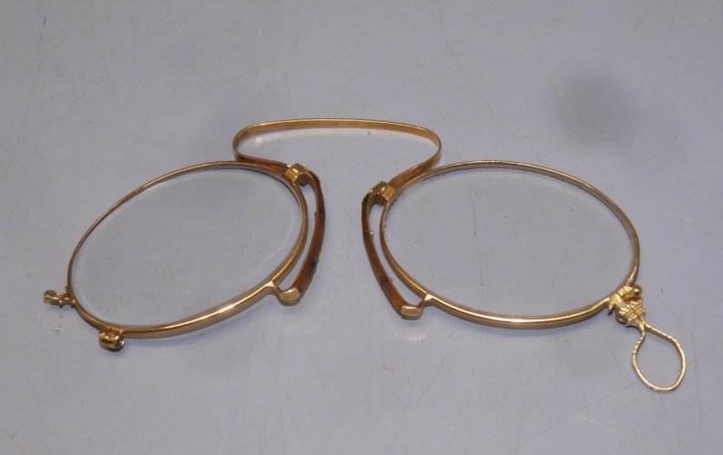 -BELLE ANCIENNE PAIRE DE BINOCLES MONTURE OR Poinçon Tête d'AIGLE COLLECTION  D