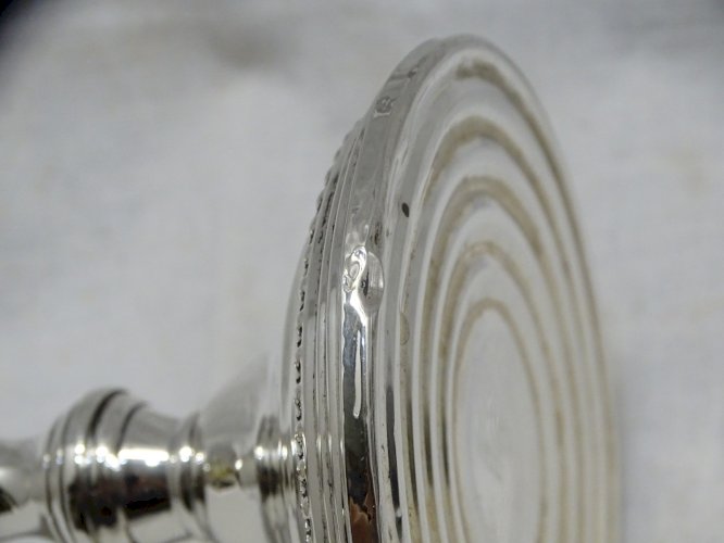 -BELLE ANCIENNE PAIRE de BOUGEOIRS  ARGENT Fourré STERLING  déco TABLE
