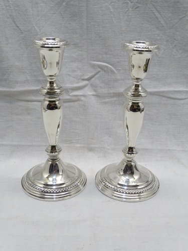 -BELLE ANCIENNE PAIRE de BOUGEOIRS  ARGENT Fourré STERLING  déco TABLE
