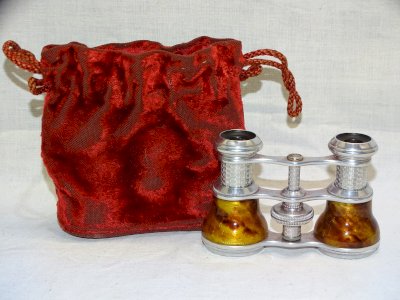 -BELLE ANCIENNE PAIRE DE JUMELLES ALUMINIUM et EMAIL & sa POCHETTE COLLECTION  D