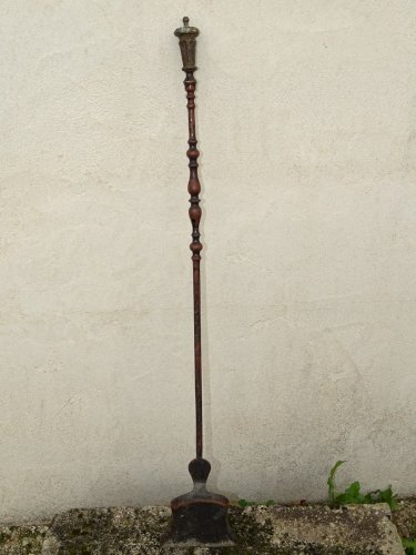 -BELLE ANCIENNE PELLE de CHEMINEE FER Forgé et PRISE DE MAIN BRONZE  déco   D