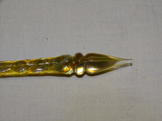 -BELLE ANCIENNE PLUME VERRE de MURANO COULEUR JAUNE et BLEUE COLLECTION   D