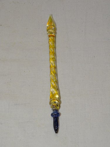 -BELLE ANCIENNE PLUME VERRE de MURANO COULEUR JAUNE et BLEUE COLLECTION   D