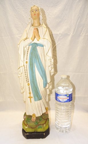 -BELLE ANCIENNE STATUE SAINTE VIERGE EN PLATRE PEINT COLLECTION RELIGION    D