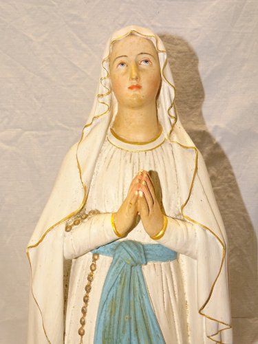 -BELLE ANCIENNE STATUE SAINTE VIERGE EN PLATRE PEINT COLLECTION RELIGION    D