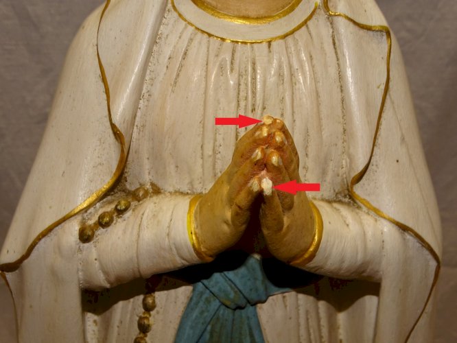 -BELLE ANCIENNE STATUE SAINTE VIERGE EN PLATRE PEINT COLLECTION RELIGION    D