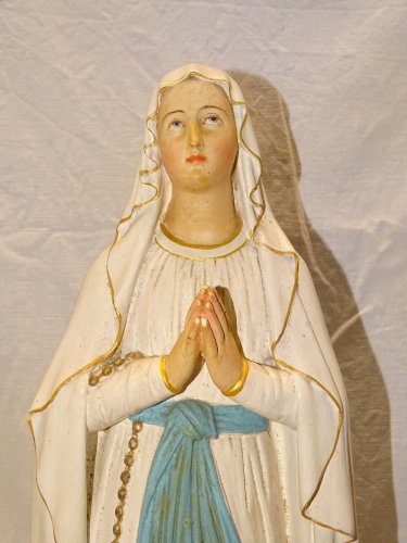 -BELLE ANCIENNE STATUE SAINTE VIERGE EN PLATRE PEINT COLLECTION RELIGION    D