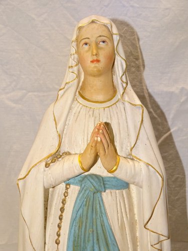 -BELLE ANCIENNE STATUE SAINTE VIERGE EN PLATRE PEINT COLLECTION RELIGION    D