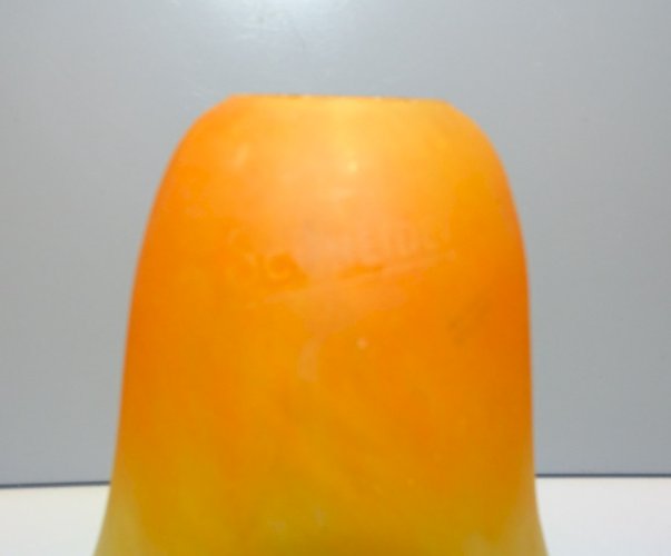 -BELLE ANCIENNE TULIPE PATE de VERRE signée SCHNEIDER ORANGE et BLANC   D