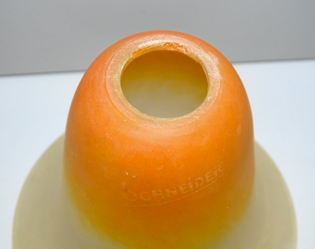 -BELLE ANCIENNE TULIPE PATE de VERRE signée SCHNEIDER ORANGE et BLANC   D