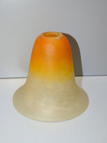 -BELLE ANCIENNE TULIPE PATE de VERRE signée SCHNEIDER ORANGE et BLANC   D