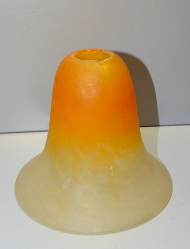 -BELLE ANCIENNE TULIPE PATE de VERRE signée SCHNEIDER ORANGE et BLANC   D