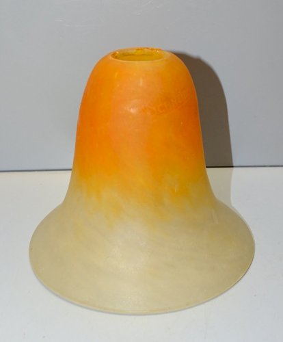 -BELLE ANCIENNE TULIPE PATE de VERRE signée SCHNEIDER ORANGE et BLANC   D