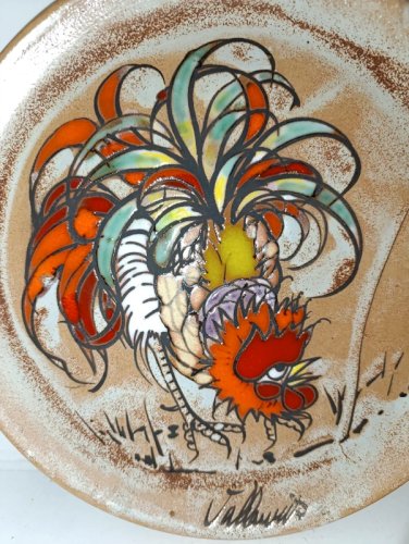 belle assiette à decor de coq signée vallauris en bon etat